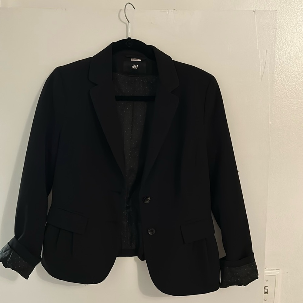 H&M Black Blazer with polka dot lining